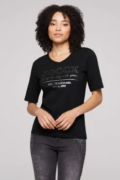 Outlet CAMP DAVID & SOCCX T-Shirt mit V-Ausschnitt und Print black