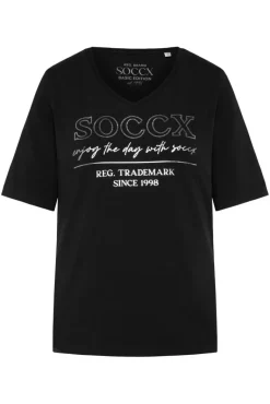 Outlet CAMP DAVID & SOCCX T-Shirt mit V-Ausschnitt und Print black