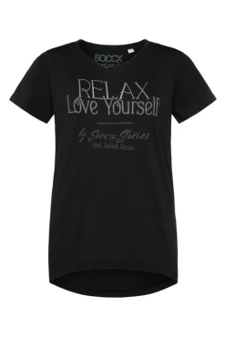 Cheap CAMP DAVID & SOCCX T-Shirt mit V-Ausschnitt und Glitter Wording black