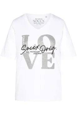 Hot CAMP DAVID & SOCCX T-Shirt mit V-Ausschnitt und Print opticwhite