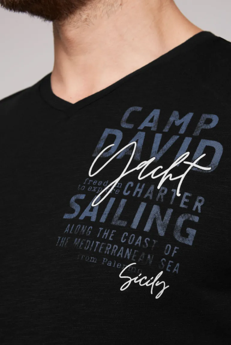 Cheap CAMP DAVID & SOCCX T-Shirt mit V-Neck und Print | S black