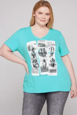 Shop CAMP DAVID & SOCCX T-Shirt mit V-Neck und Print Artwork lagoon blue lagoonblue
