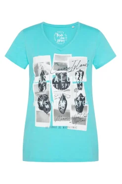 Shop CAMP DAVID & SOCCX T-Shirt mit V-Neck und Print Artwork lagoon blue lagoonblue