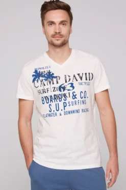 Clearance CAMP DAVID & SOCCX T-Shirt mit V-Neck und Print Artwork | XXL ivory