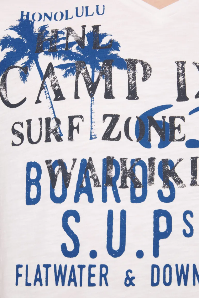 Clearance CAMP DAVID & SOCCX T-Shirt mit V-Neck und Print Artwork | XXL ivory