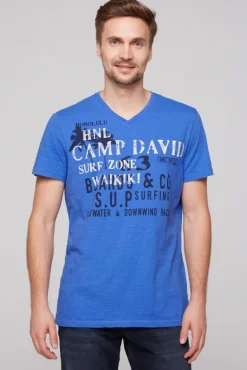Flash Sale CAMP DAVID & SOCCX T-Shirt mit V-Neck und Print Artwork deep sky | S deepsky