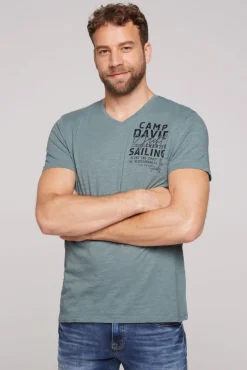 Outlet CAMP DAVID & SOCCX T-Shirt mit V-Neck und Print grey green | S greygreen