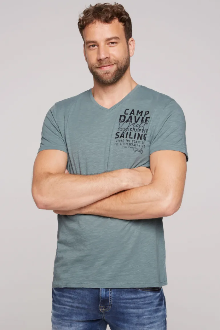 Outlet CAMP DAVID & SOCCX T-Shirt mit V-Neck und Print grey green | S greygreen