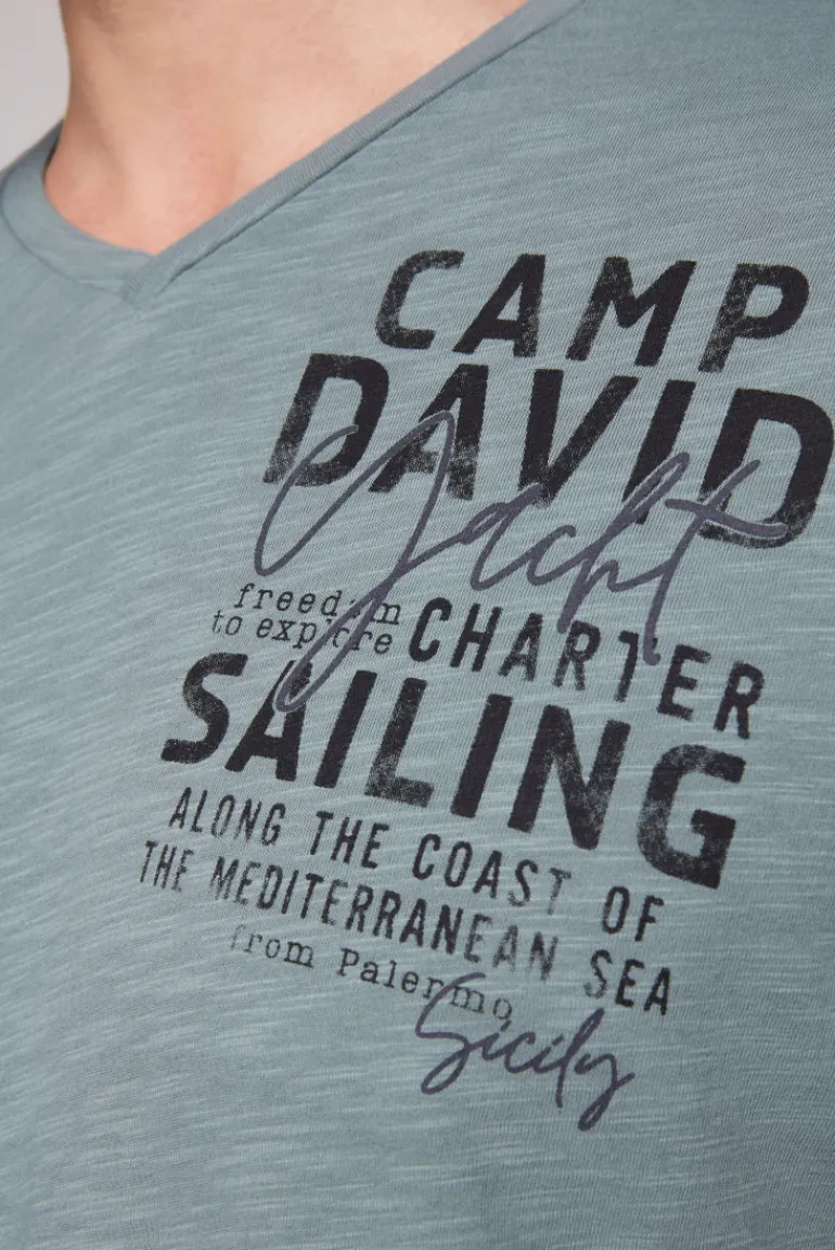 Outlet CAMP DAVID & SOCCX T-Shirt mit V-Neck und Print grey green | S greygreen