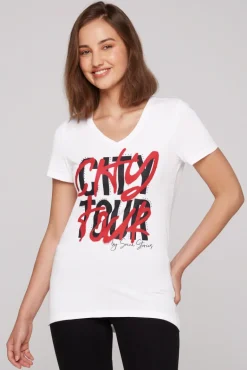 Cheap CAMP DAVID & SOCCX T-Shirt mit Wording Print und Schmucksteinen opticwhite