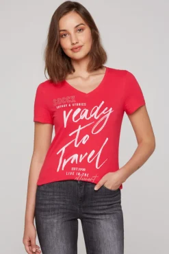 Outlet CAMP DAVID & SOCCX T-Shirt mit Wording Print und Schmucksteinen pinky red pinkyred