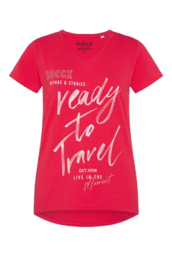 Outlet CAMP DAVID & SOCCX T-Shirt mit Wording Print und Schmucksteinen pinky red pinkyred