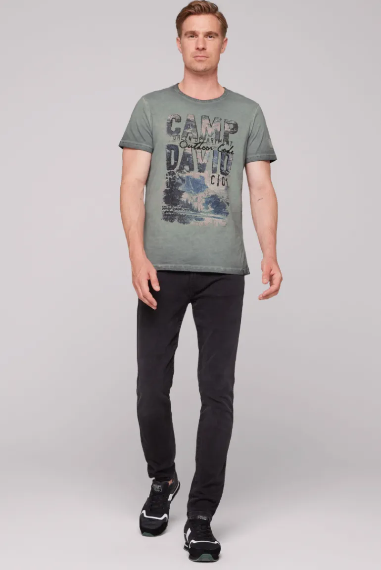 Clearance CAMP DAVID & SOCCX T-Shirt Oil Dyed mit Photoprint deep forest deepforest