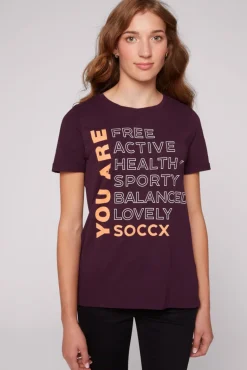 Clearance CAMP DAVID & SOCCX T-Shirt Rundhals mit Wording Print deep plum deepplum