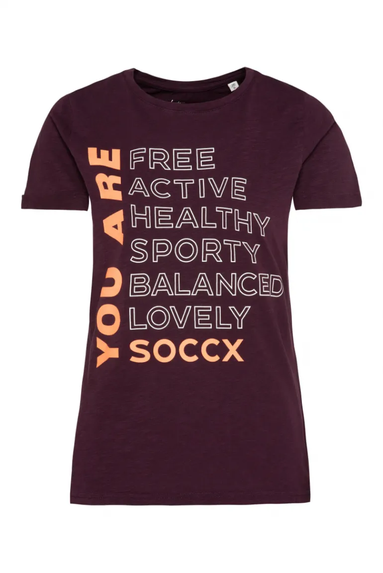 Clearance CAMP DAVID & SOCCX T-Shirt Rundhals mit Wording Print deep plum deepplum