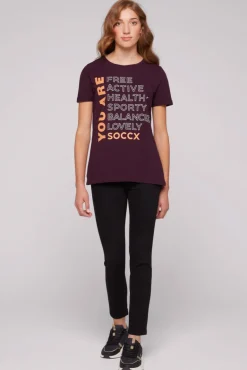 Clearance CAMP DAVID & SOCCX T-Shirt Rundhals mit Wording Print deep plum deepplum