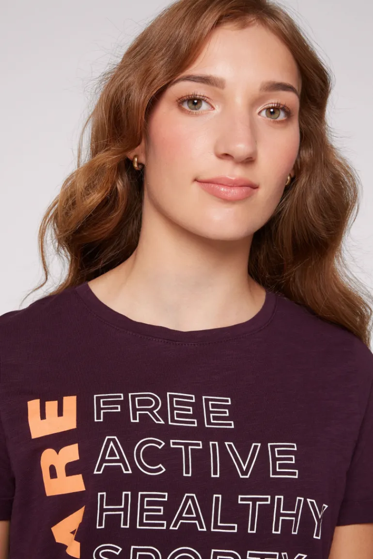 Clearance CAMP DAVID & SOCCX T-Shirt Rundhals mit Wording Print deep plum deepplum