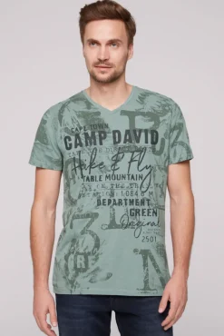 Discount CAMP DAVID & SOCCX T-Shirt V-Neck mit All Over Print teal