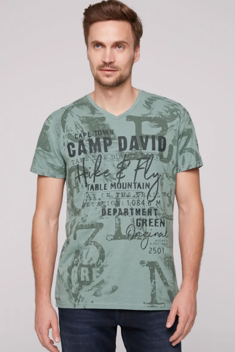 Discount CAMP DAVID & SOCCX T-Shirt V-Neck mit All Over Print teal