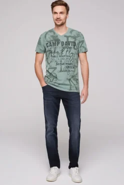 Discount CAMP DAVID & SOCCX T-Shirt V-Neck mit All Over Print teal