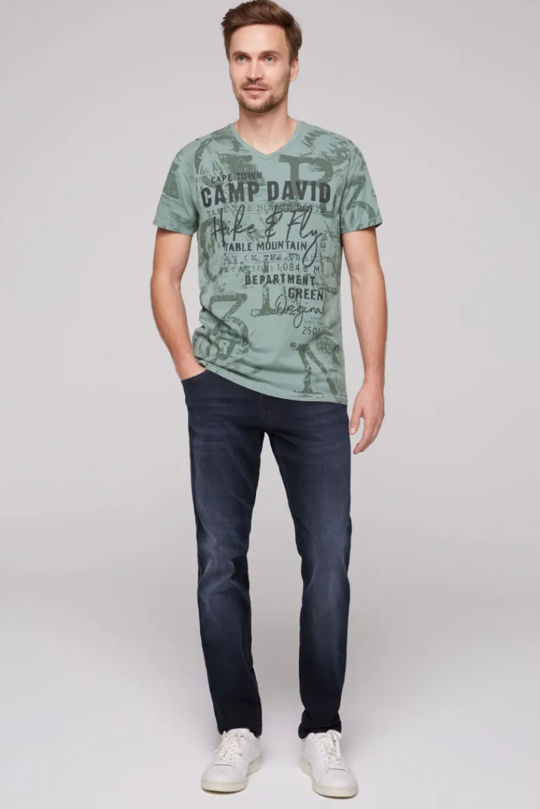 Discount CAMP DAVID & SOCCX T-Shirt V-Neck mit All Over Print teal