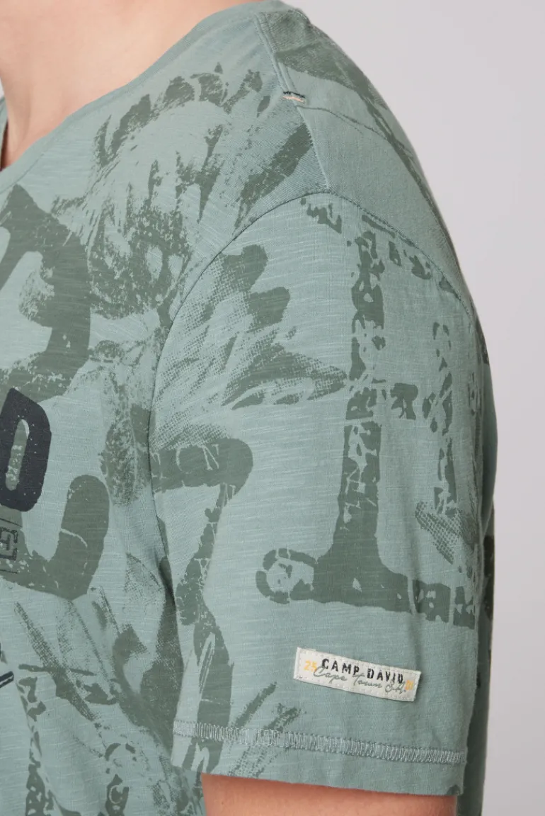 Discount CAMP DAVID & SOCCX T-Shirt V-Neck mit All Over Print teal