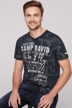 Cheap CAMP DAVID & SOCCX T-Shirt V-Neck mit All Over Print blue navy bluenavy