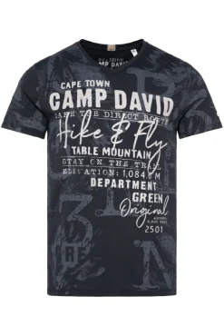 Cheap CAMP DAVID & SOCCX T-Shirt V-Neck mit All Over Print blue navy bluenavy
