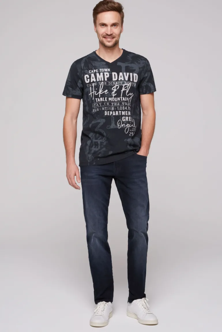 Cheap CAMP DAVID & SOCCX T-Shirt V-Neck mit All Over Print blue navy bluenavy