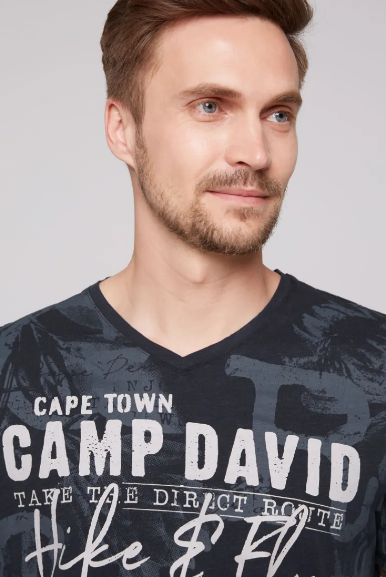 Cheap CAMP DAVID & SOCCX T-Shirt V-Neck mit All Over Print blue navy bluenavy