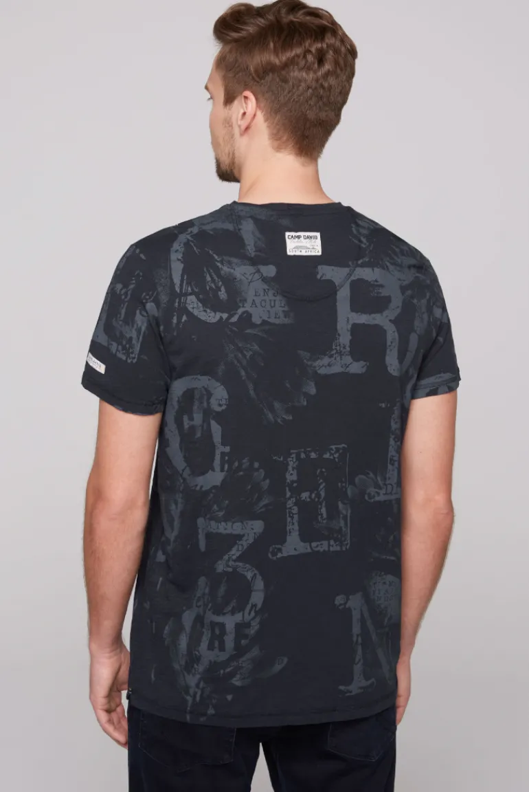 Cheap CAMP DAVID & SOCCX T-Shirt V-Neck mit All Over Print blue navy bluenavy