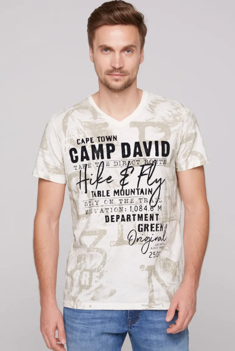 Cheap CAMP DAVID & SOCCX T-Shirt V-Neck mit All Over Print ivory
