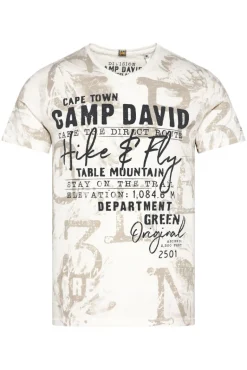 Cheap CAMP DAVID & SOCCX T-Shirt V-Neck mit All Over Print ivory