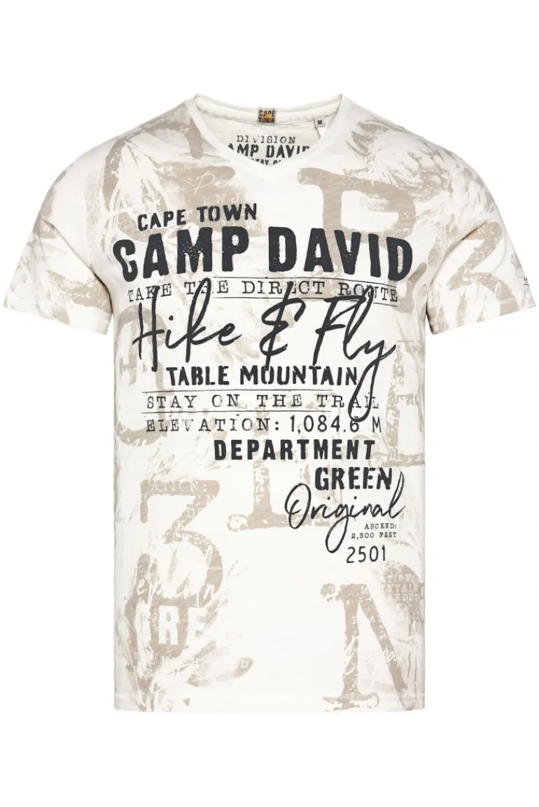 Cheap CAMP DAVID & SOCCX T-Shirt V-Neck mit All Over Print ivory