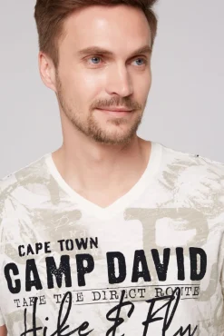 Cheap CAMP DAVID & SOCCX T-Shirt V-Neck mit All Over Print ivory