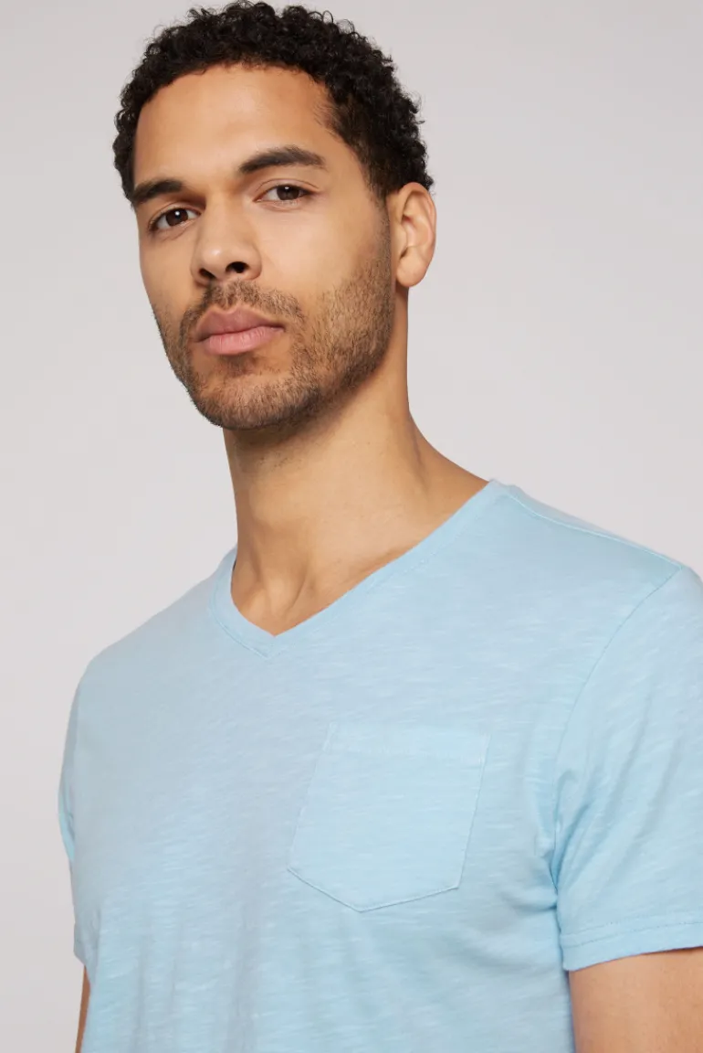 Best CAMP DAVID & SOCCX T-Shirt V-Neck mit Brusttasche summer blue | S summerblue