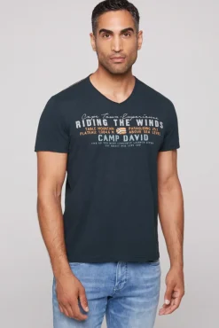 Hot CAMP DAVID & SOCCX V-Shirt mit Flockprint blue navy bluenavy