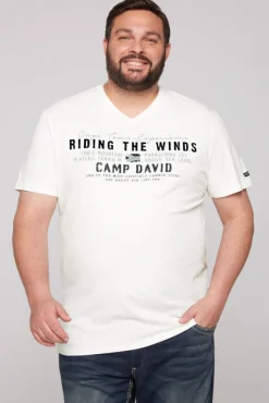 Shop CAMP DAVID & SOCCX V-Shirt mit Flockprint ivory