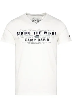 Shop CAMP DAVID & SOCCX V-Shirt mit Flockprint ivory