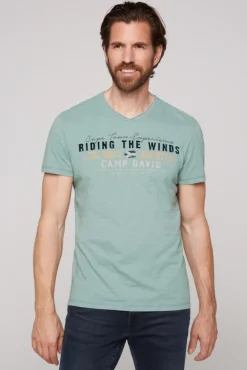 Flash Sale CAMP DAVID & SOCCX V-Shirt mit Flockprint teal