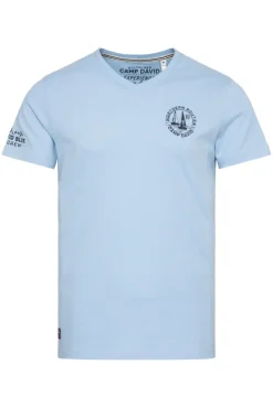 Cheap CAMP DAVID & SOCCX V-Shirt mit kleinen Rubber Prints summer blue summerblue