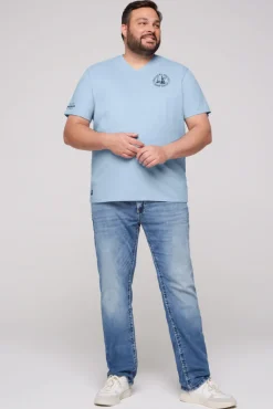 Cheap CAMP DAVID & SOCCX V-Shirt mit kleinen Rubber Prints summer blue summerblue