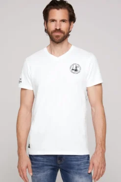 Best Sale CAMP DAVID & SOCCX V-Shirt mit kleinen Rubber Prints opticwhite