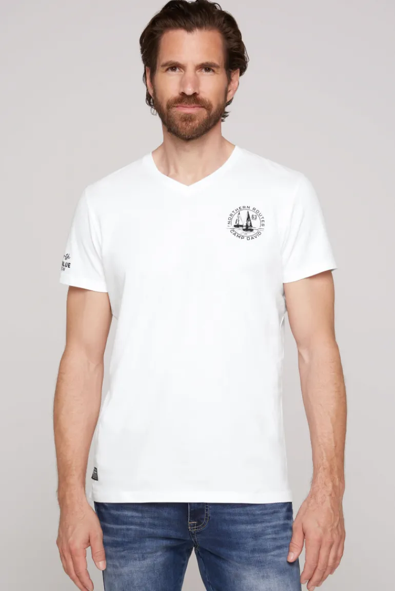 Best Sale CAMP DAVID & SOCCX V-Shirt mit kleinen Rubber Prints opticwhite
