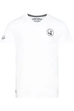 Best Sale CAMP DAVID & SOCCX V-Shirt mit kleinen Rubber Prints opticwhite