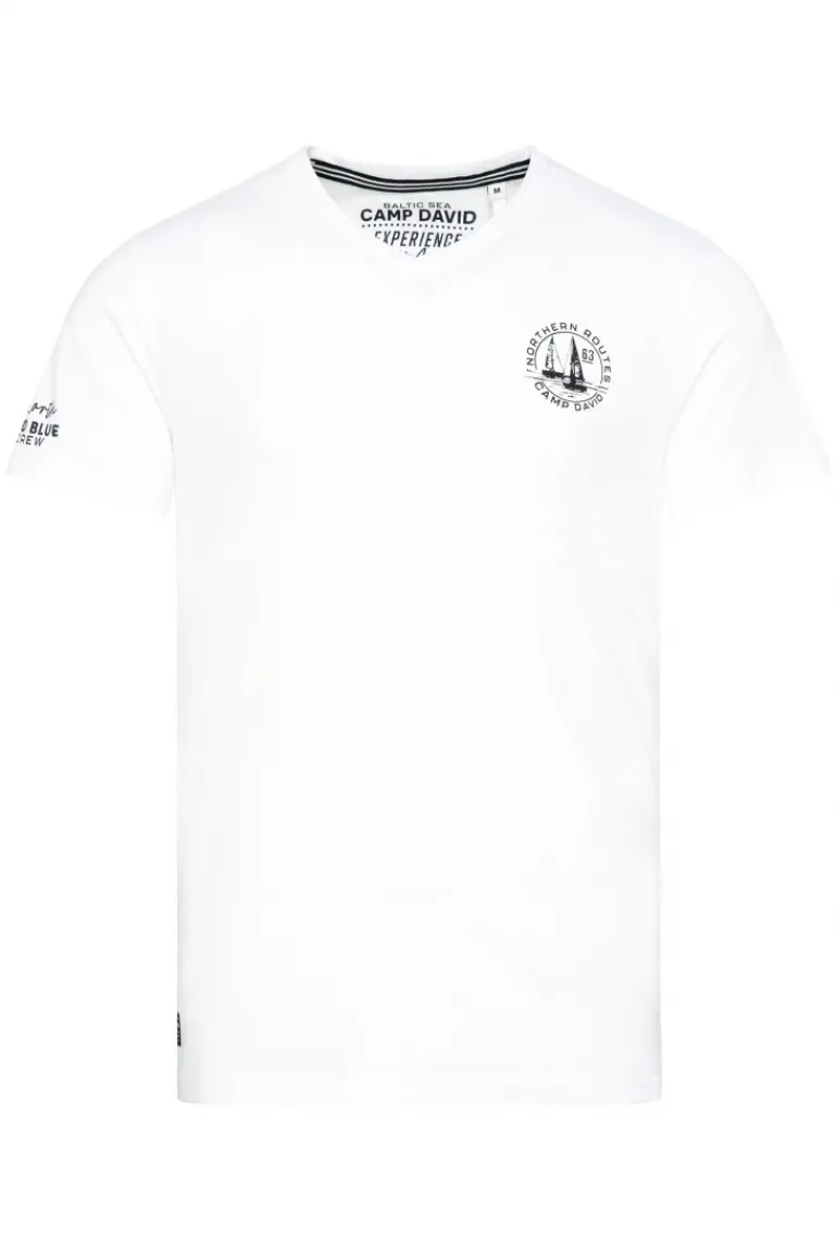 Best Sale CAMP DAVID & SOCCX V-Shirt mit kleinen Rubber Prints opticwhite