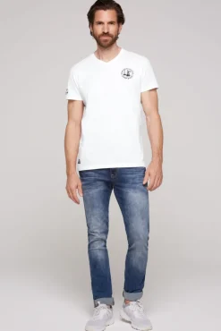 Best Sale CAMP DAVID & SOCCX V-Shirt mit kleinen Rubber Prints opticwhite
