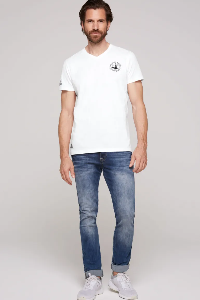 Best Sale CAMP DAVID & SOCCX V-Shirt mit kleinen Rubber Prints opticwhite
