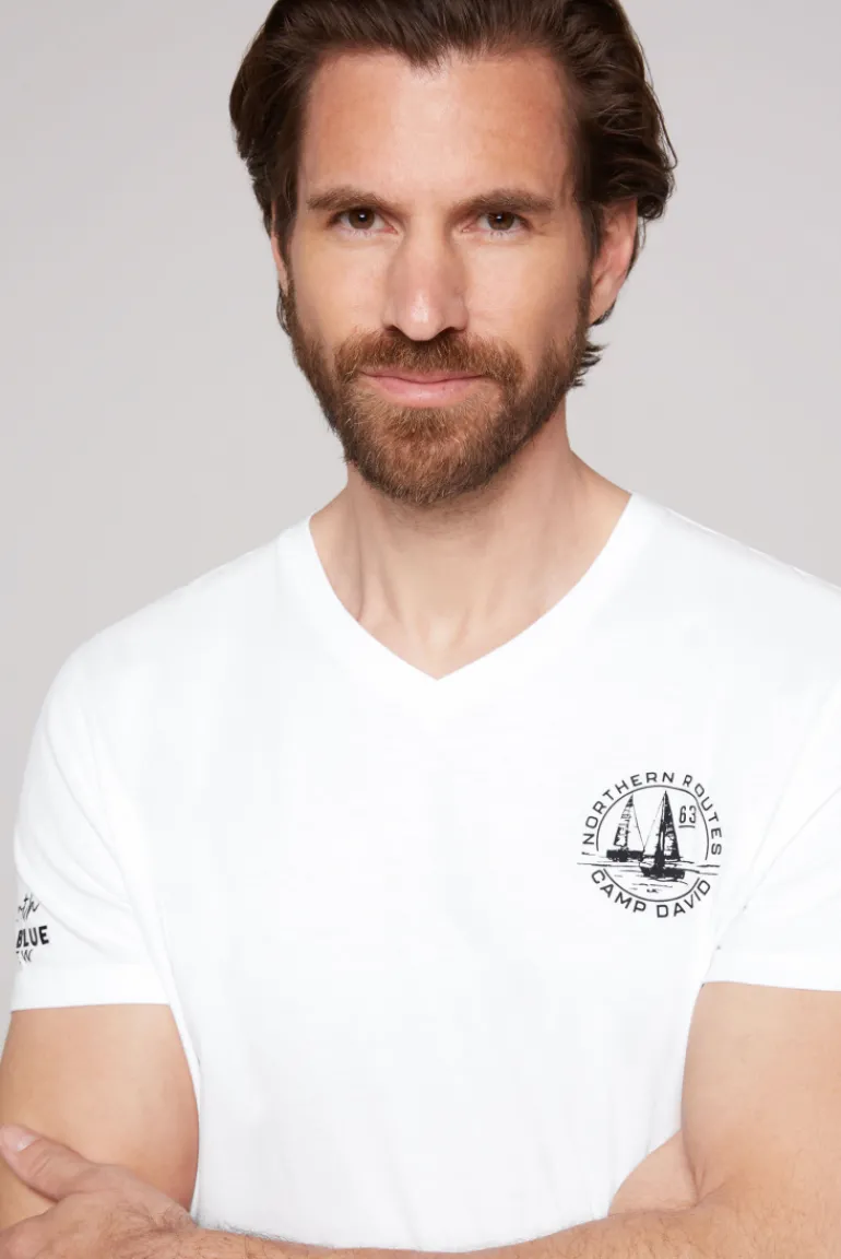 Best Sale CAMP DAVID & SOCCX V-Shirt mit kleinen Rubber Prints opticwhite