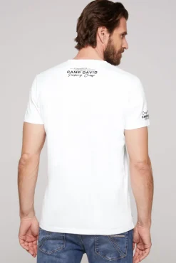 Best Sale CAMP DAVID & SOCCX V-Shirt mit kleinen Rubber Prints opticwhite